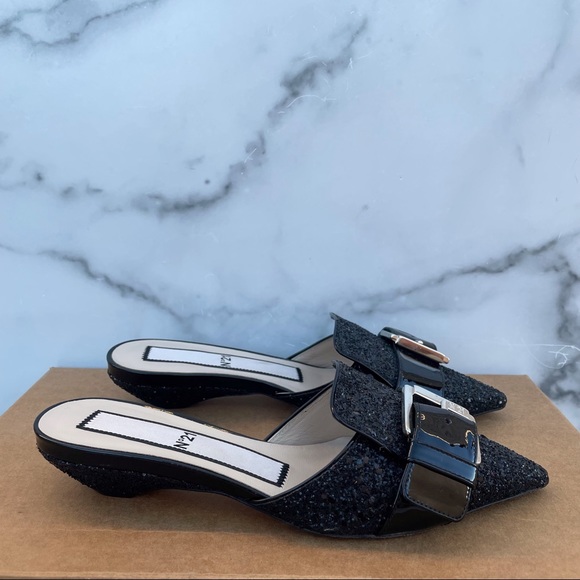 No. 21 women’s black glitter pointed buckle mules slides sandal size 35 US 5 - Picture 7 of 15